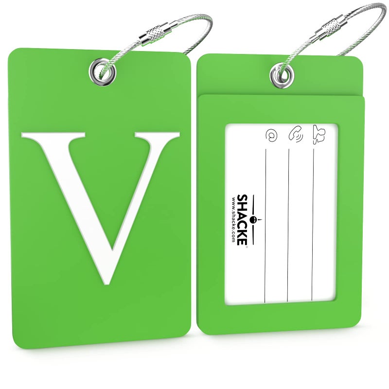 Shacke Luggage Tag Initial â€“ Fully Bendable Tag w/Stainless Steel Loop (Letter V) - Image 2